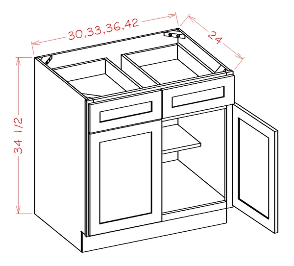 Wilora Hawthorne Shaker Dove 42x22 x 34.5x22 x 24x22 2 Doors - 2 Drawers, 1 Shelf Base Cabinet, High-Density Fiberboard (HDF) SD