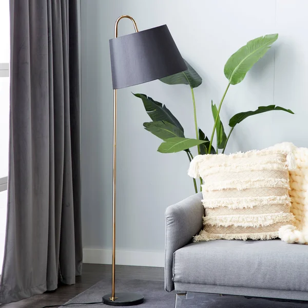 Modern White and Gold Metal Floor Lamp 16x22 W x 60x22 H - 16 x 16 x 60 - Black