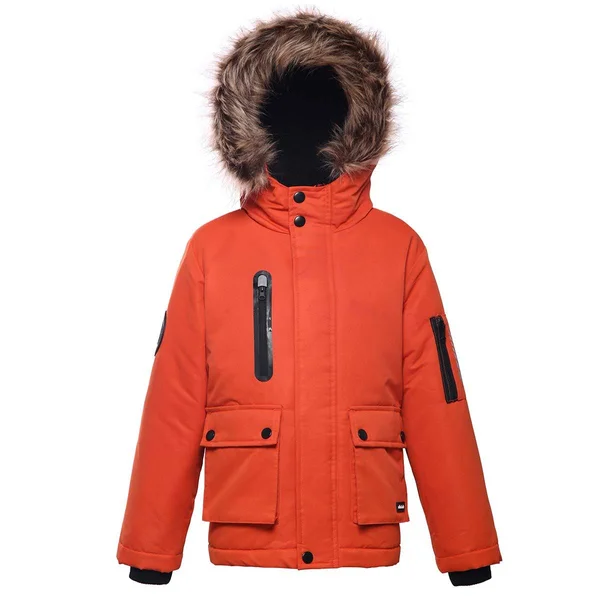 Rokkau0026rolla Boys& Water-Resistant Lined Hooded Thickened Parka Jacket with Removable Faux-Fur Hood Trim Mandarin Orange - Boy