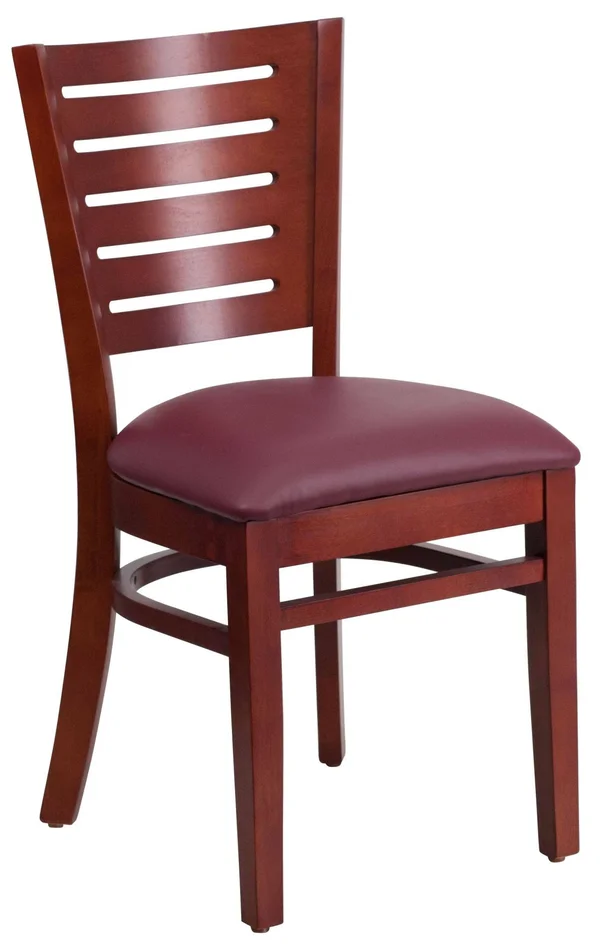 Darby Series Slat Back Mahogany Wood Restaurant Chair - Burgundy Vinyl Seat, Flash Furniture