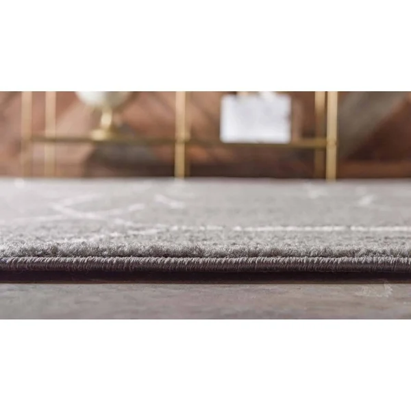 8& Round Geometric Trellis Frieze Rug Dark Gray/Ivory - Unique Loom