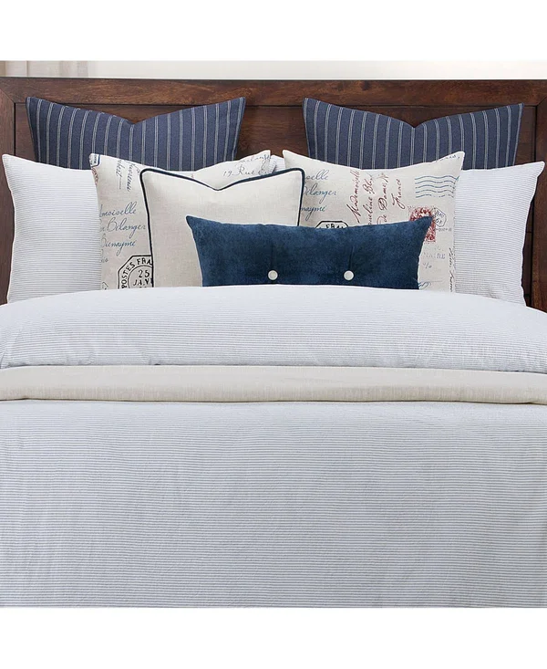 Siscovers Heritage Blue Ticked Stripe Farmhouse 6 Piece King Luxury Duvet Set
