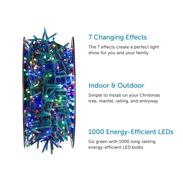 Noma LED Advanced Cluster Christmas Lights, Indoor & Outdoor String Lights with 7 Modes, 1000 Multi-Color Bulbs, 83.75 ft