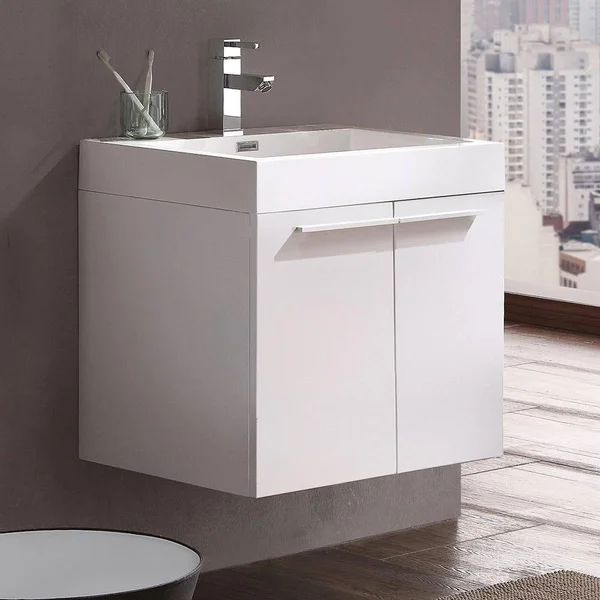 Fresca Alto White Modern Bathroom Cabinet with Integrated Sink, White