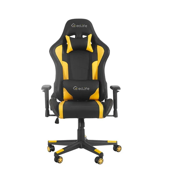 Boyel Living Big and Tall Yellow Faux Leather Seat Adjustable Height Gaming Chairs with Adjustable Arms