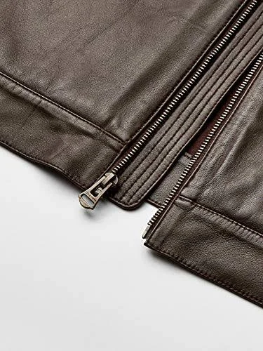 Cole Haan Men's Leather Moto Jacket - Dark Brown