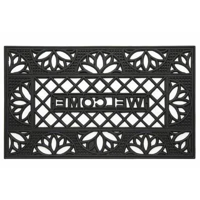 Hephaestus Wrought Iron Rubber Tulip 30 in. x 18 in. Non-Slip Outdoor Door Mat Winston Porter