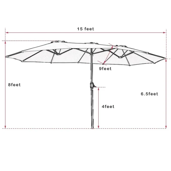 15& Double-Sided Outdoor Offset Patio Umbrella, Base Not Included - Burgundy