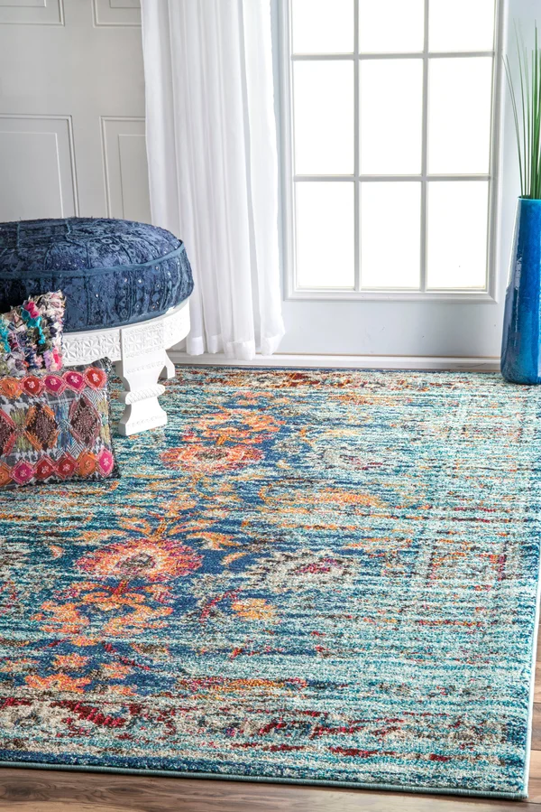 nuLOOM Sheilah Vintage Floral Aqua 5& 3x22 x 7& 7x22 Area Rug