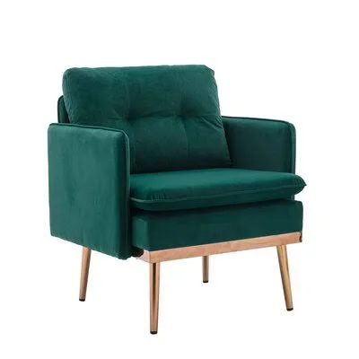 Modern Upholstered Accent Chair, Mid Century Armchair Mercer41 Fabric: Green Velvet