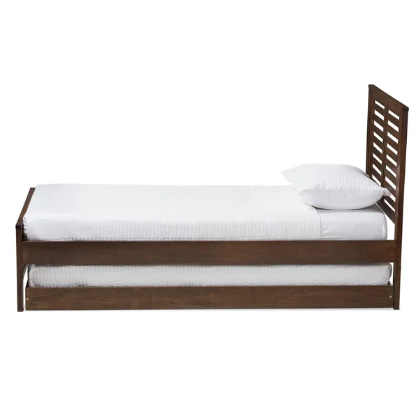 Sedona Modern Classic Mission Style Walnut Finished Wood Platform Bed with Trundle Brown Twin - Baxton Studio
