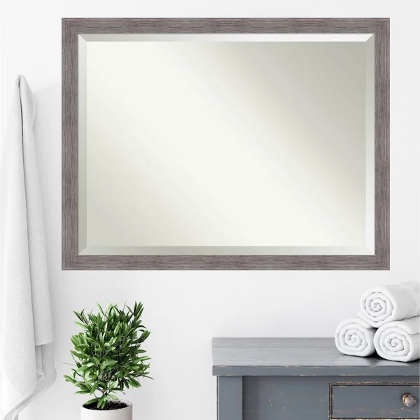 Amanti Art Pinstripe Plank Framed Wall Mirror in Grey