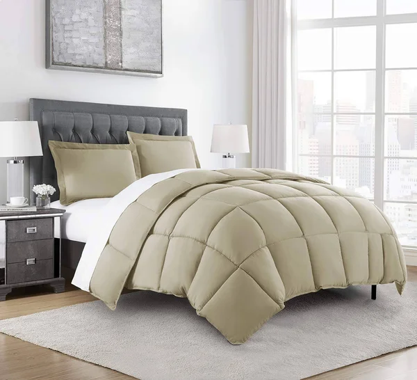 Chezmoi Collection 3-Piece Down Alternative Comforter Set (Oversized King - Khaki)