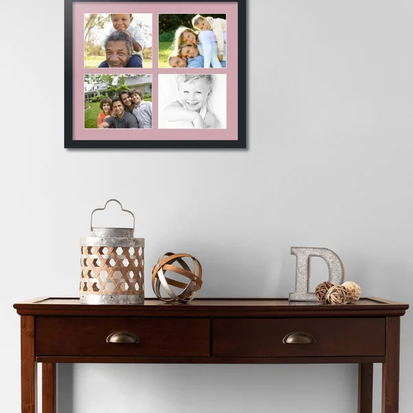 Collage Picture Frame, Satin Black Frame with 4 openings for 8x10 Photos with Pink Seashell Mat. D3926CP10, ArtToFrames