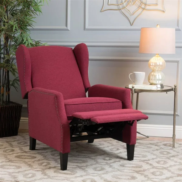 Noble House Wescott Recliner in Deep Red and Dark Brown