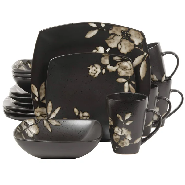 Gibson Elite Lanark 16 Piece Square Dinnerware Set - Black