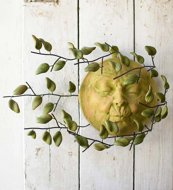 Kalalou Wind Blown Sun Face with Clay Leaves Wall Hanging