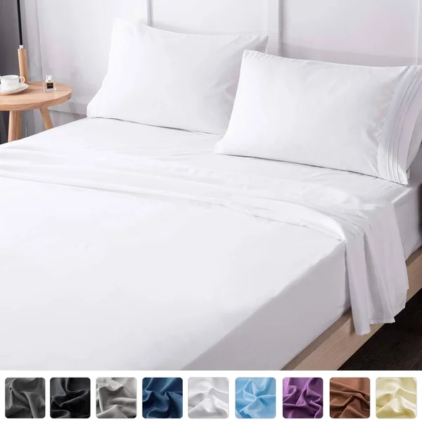 Vinyl Boutqiue Shop Bed Sheets Set-Super Soft Brushed Microfiber 1800 Thread Count - White - Queen