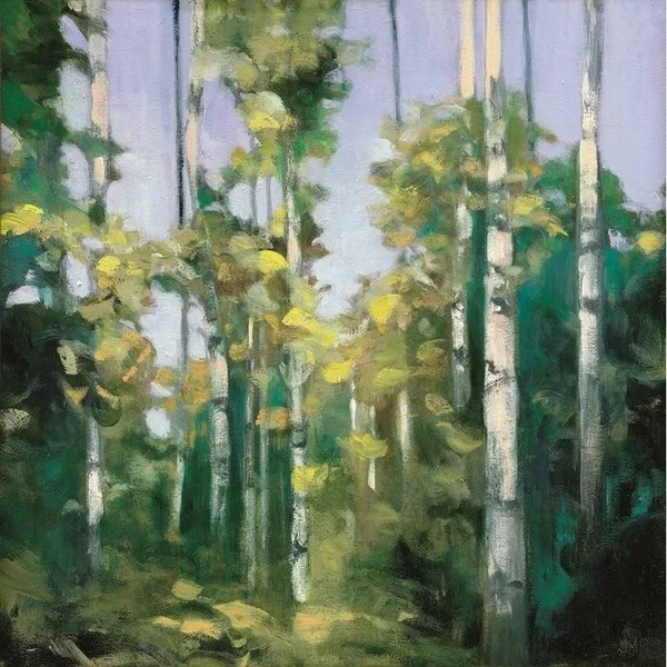 Easy Art Prints Julia Purinton's 'Birches' Premium Canvas Art - 40 x 40 - Brazilian Barnwood Frame