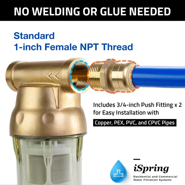 iSpring WSP50ARB Reusable Spin-Down Sediment Water Filter with Scraper and Touch-Screen Auto Flushing Module