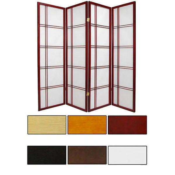Oriental Furniture 5 ft. Tall Double Cross Shoji Screen - 4 Panel - Black