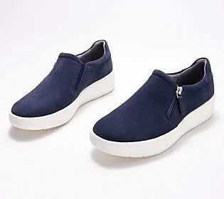Clarks Collection Slip-On Sneakers - Layton Step - Size 12 Medium, Navy Suede