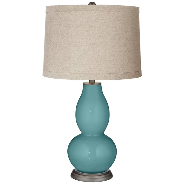 Reflecting Pool Linen Drum Shade Double Gourd Table Lamp