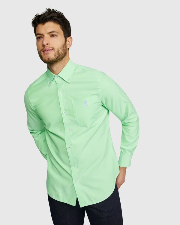 Psycho Bunny - Mens Tapton Long Sleeve Shirt, Electric Lime