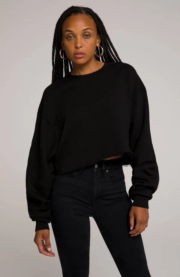 Good American Women's Cropped & Cool Sweatshirt in Black001 Size 0