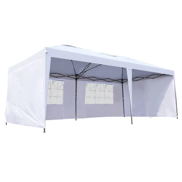 Outsunny 10& x 20& Party Wedding Outdoor Patio Tent Canopy Heavy Duty Gazebo Pavilion with 4 Removable Sidewalls - White