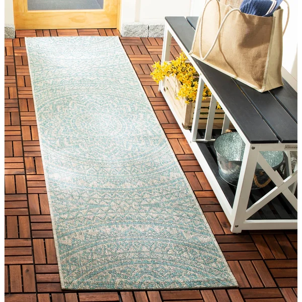 Safavieh Courtyard Collection CY8734-37112 Indoor/ Outdoor Runner, 2& 3x22 x 10&, Light Grey/Aqua