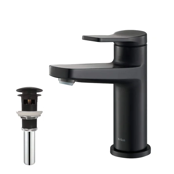 Kraus KBF-1401MB-PU-11MB Indy Single Handle Bathroom Faucet Matte Black & Pop Up Drain with Overflow