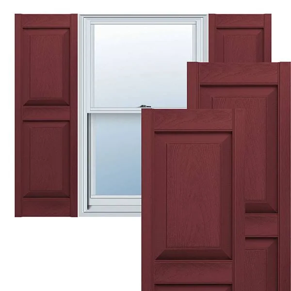 Builders Edge 12 in. x 63 in. Raised Panel Vinyl Exterior Shutters Pair in Wineberry