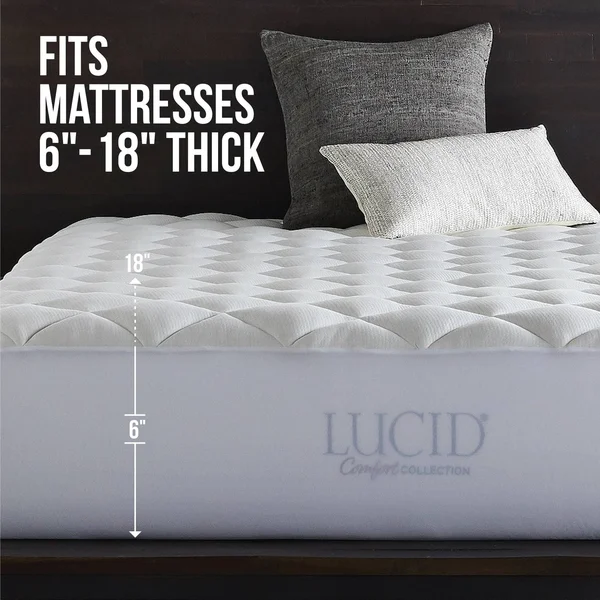 Lucid Comfort Collection Overfilled Mattress Pad - Size: Queen, White
