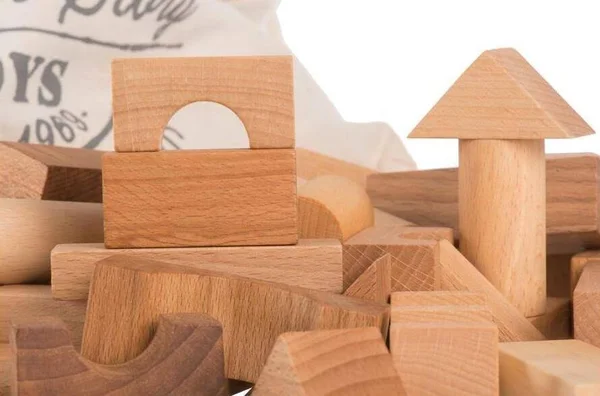 Wooden Story Wooden Building Blocks in A Tray (Natural, 63 Pieces)