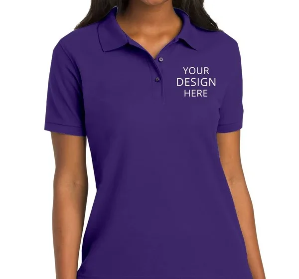 Custom Embroidered Port Authority Women's Polo Shirts - Ladies Silk Touch Sport Shirt, Size: M, Purple
