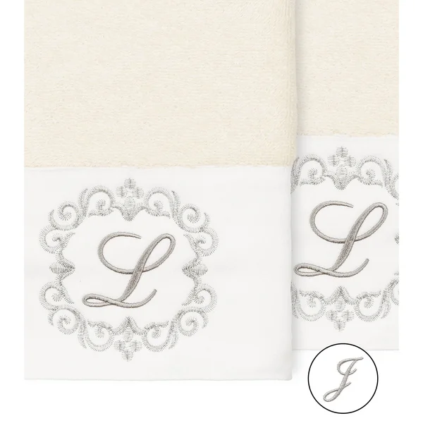 Linum Home Monica 2 Piece Embellished Hand Towel Set - white-L