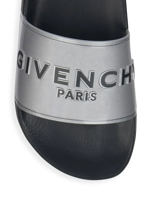 Givenchy Silver Logo Flat Sandals