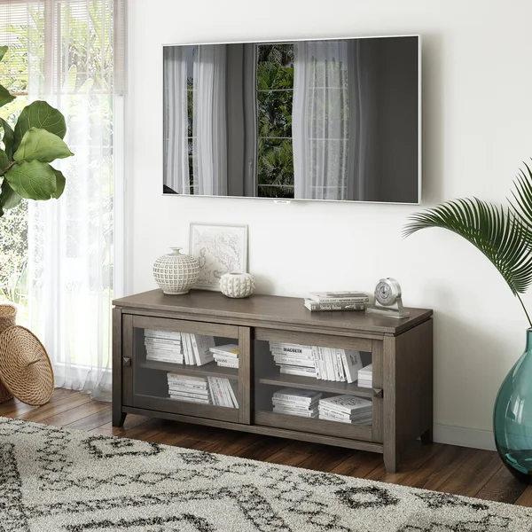 Wyndenhall Essex Solid Wood 48 inch Wide Contemporary TV Media Stand for TVs Up to 50 Inches - 48&& x 17.5&& x 21 - Farmhouse Gr