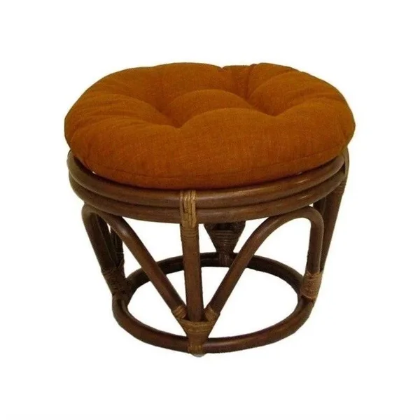 International Caravan 46cm Bali Rattan Papasan Footstool with Cushion - Solid Twill Fabric - Eggshell - Eggshell