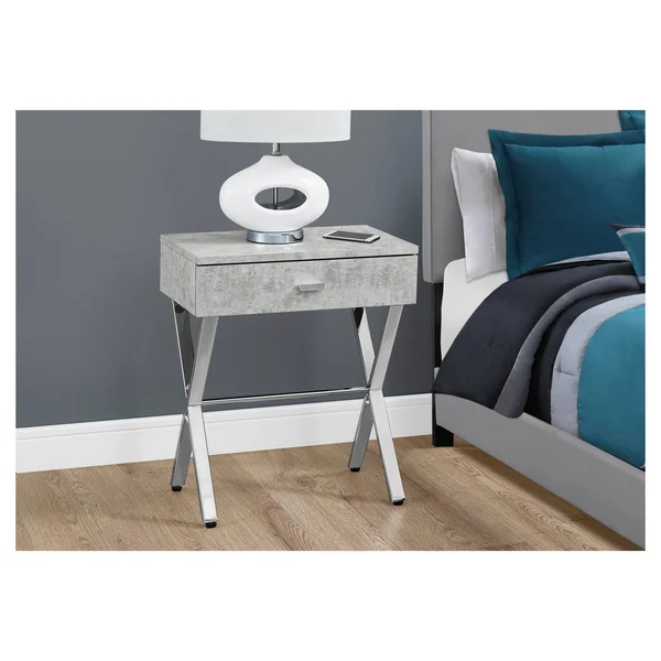 Accent Table, Night Stand - Chrome Metal, Gray Cement - EveryRoom