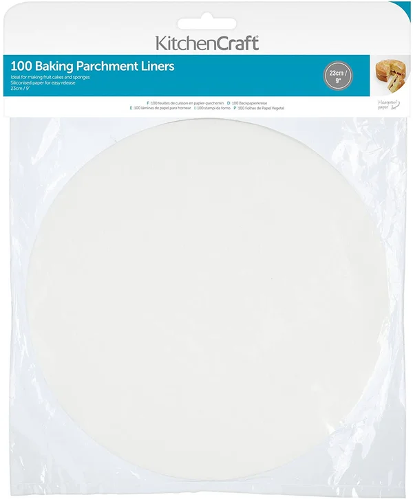 KitchenCraft Non-Stick Greaseproof Baking Parchment Paper - 23 cm (9x22) - Round (Pack of 100)