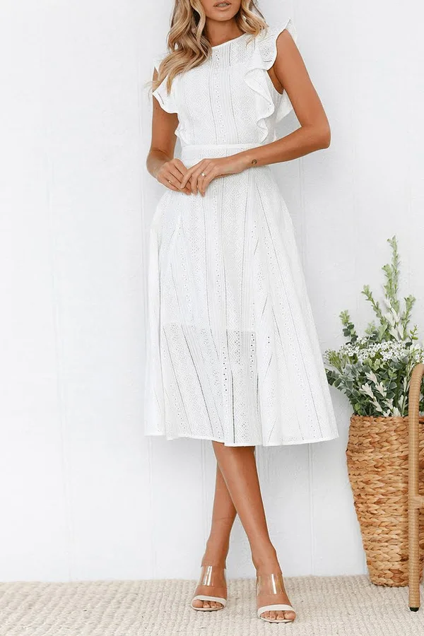 Elegant Flounce Lace Design Mid Calf Dress(2 Colors) XL - Blue