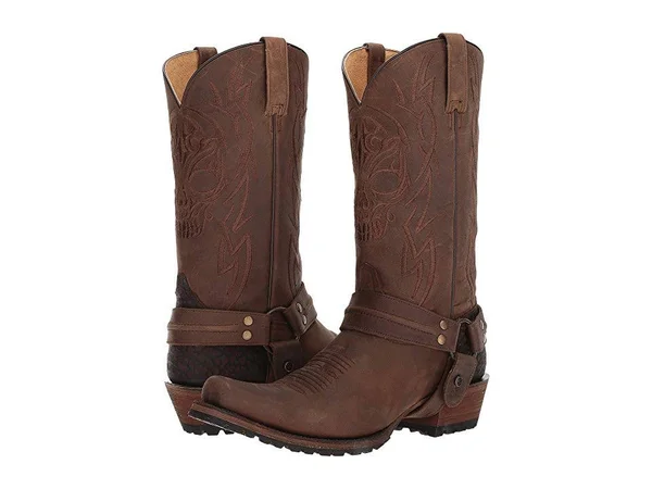 Roper Skull Embroidered Men's Brown Boots