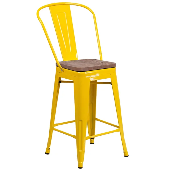 Flash Furniture 24x22 High Metal Counter Height Stool with Back and Wood SEAT - White