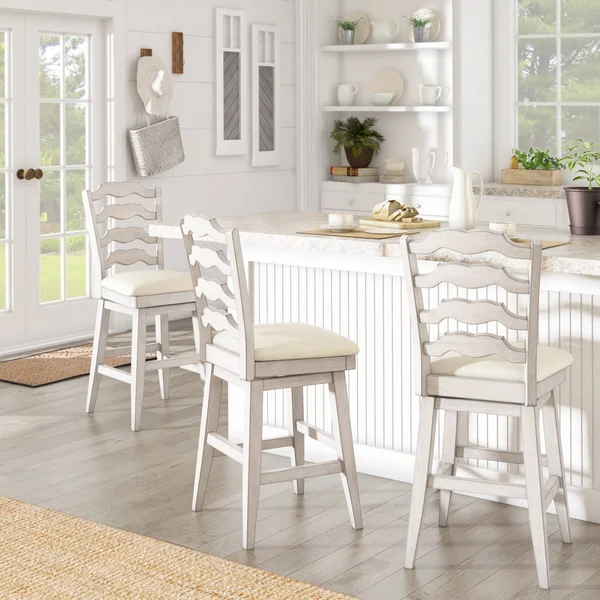 24x22 South Hill French Ladder Back Swivel Counter Height Barstool White - Inspire Q