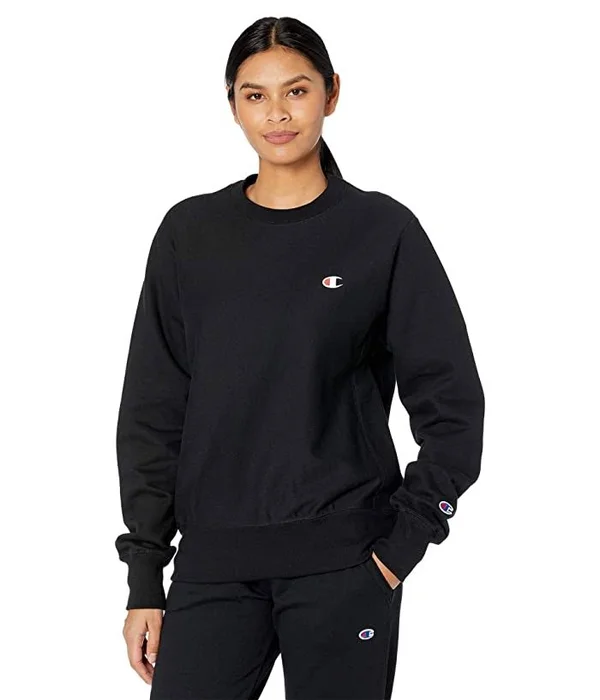 Champion REVERSE Weave Boyfriend Pullover - Black Large, Women's