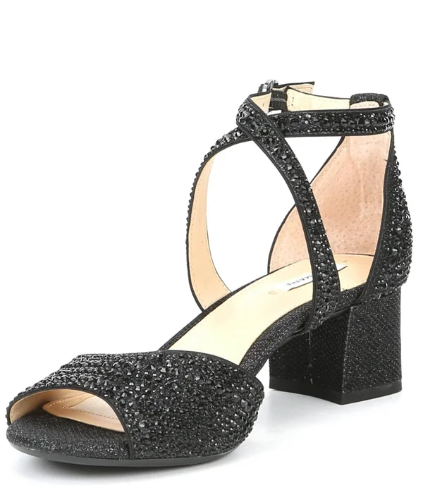 Alex Marie Seyland Rhinestone Cross Strap Block Heel Sandals - 7.5M