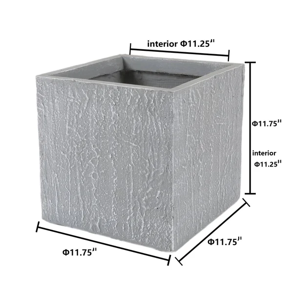 14in. H Square Light Gray MGO Planter
