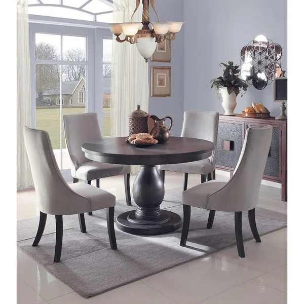 Benzara BM179913 Fabric Upholstered Wooden Accent Side Dining Chair Grey (Set of 2)